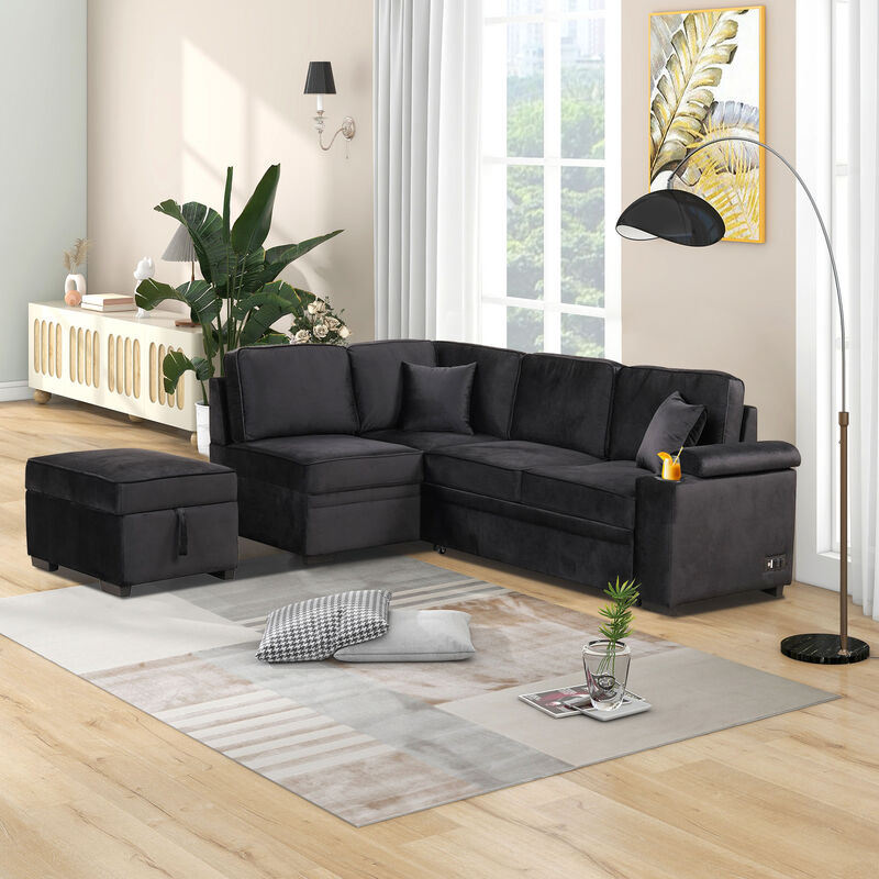Merax 2 in 1 Pull Out Sofa Bed L Shape Couch