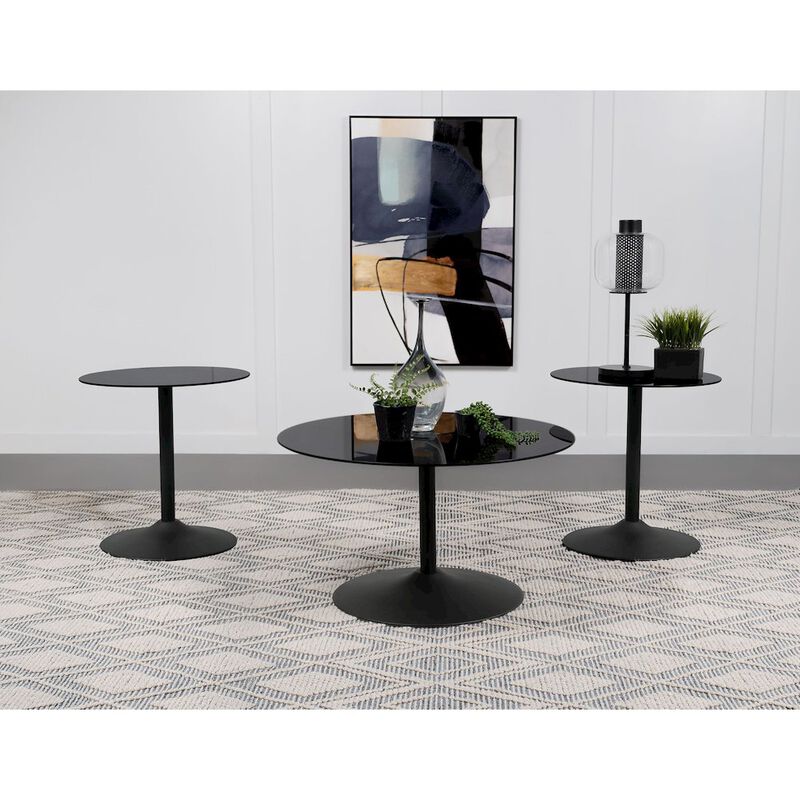 Coaster Ganso 3-piece Round Glass Top Coffee and End Table Set Black