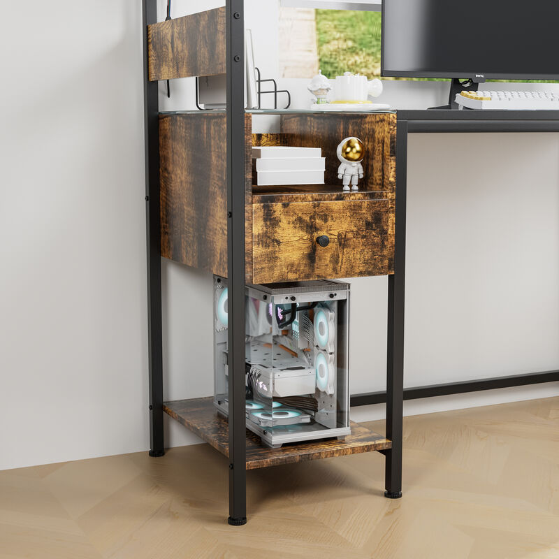 Computer Desk with Power Outlets & LED Lights, 48" Gaming Desk with Storage Shelves & USB Charging Station, Reversible Home Office Desk