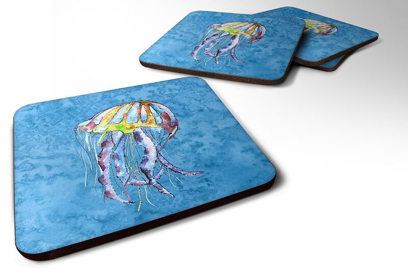 Caroline's Treasures 8682FC Jellyfish Foam Coasters (Set of 4), 3.5 H x 3.5 W, Multicolor