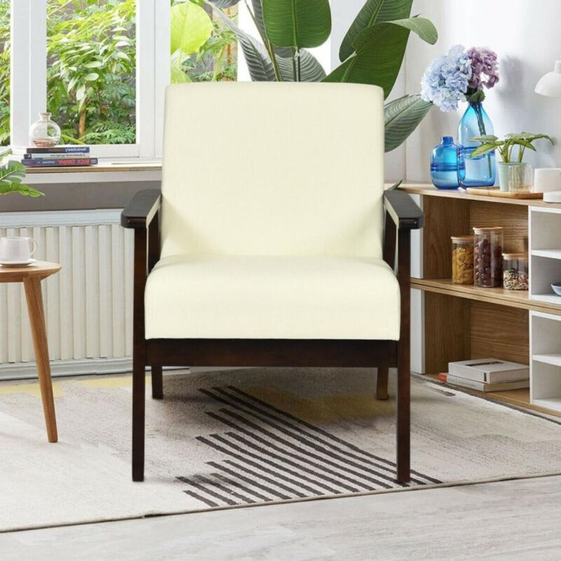 Retro Modern Classic Linen Wide Accent Chair with Espresso Wood Frame