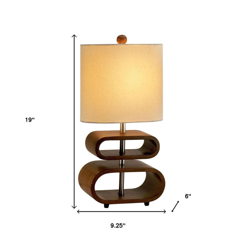 HomeRoots 19" Brown Retro Ovals Wood Bedside Lamp With Natural Shade image number 3