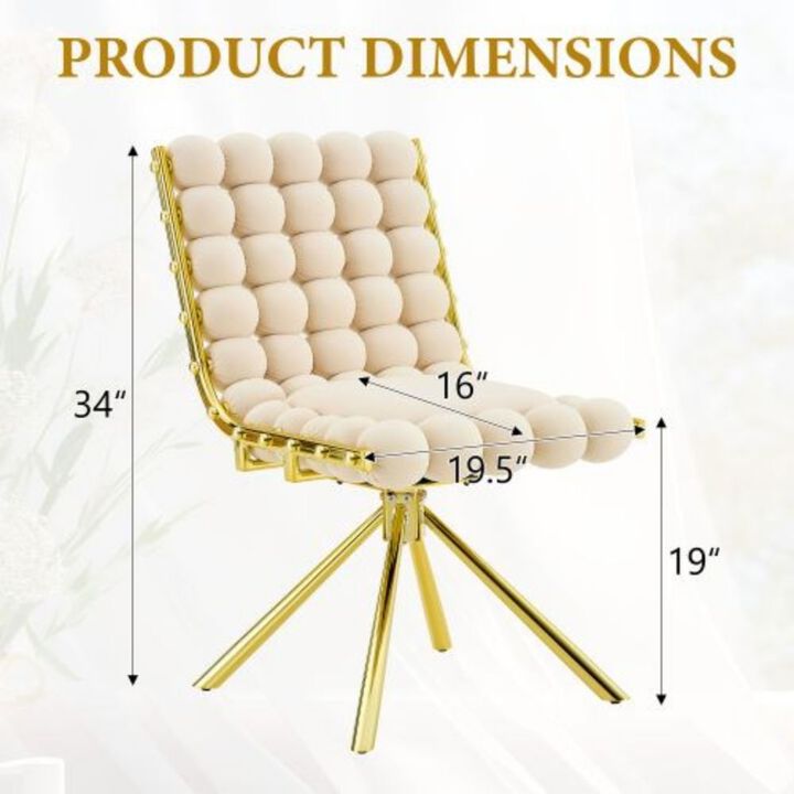 GOODSILO Set of Two Modern Tufted Puffy Bubble Velvet Dining Accent Swivel Chairs with Metal Legs for Dining Room and Kitchen