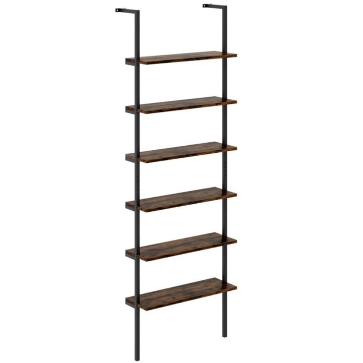 Hivvago 6-tier Ladder Shelf Industrial Wall Mounted Bookshelf