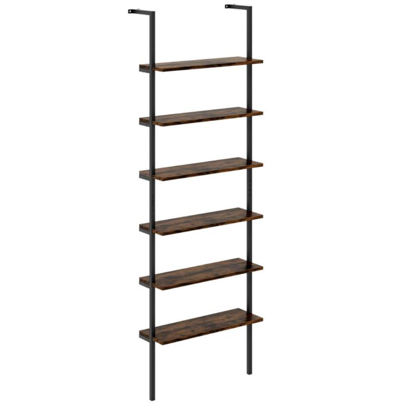 Hivvago 6-tier Ladder Shelf Industrial Wall Mounted Bookshelf