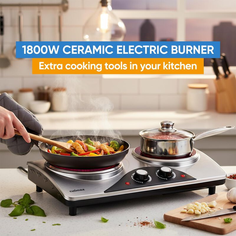 Cusimax Hot Plate, 1800W Double Burners, Infrared Burners Electric Ceramic Hot Plate Cooktop for Cooking, Portable Countertop Cooktop image number 5