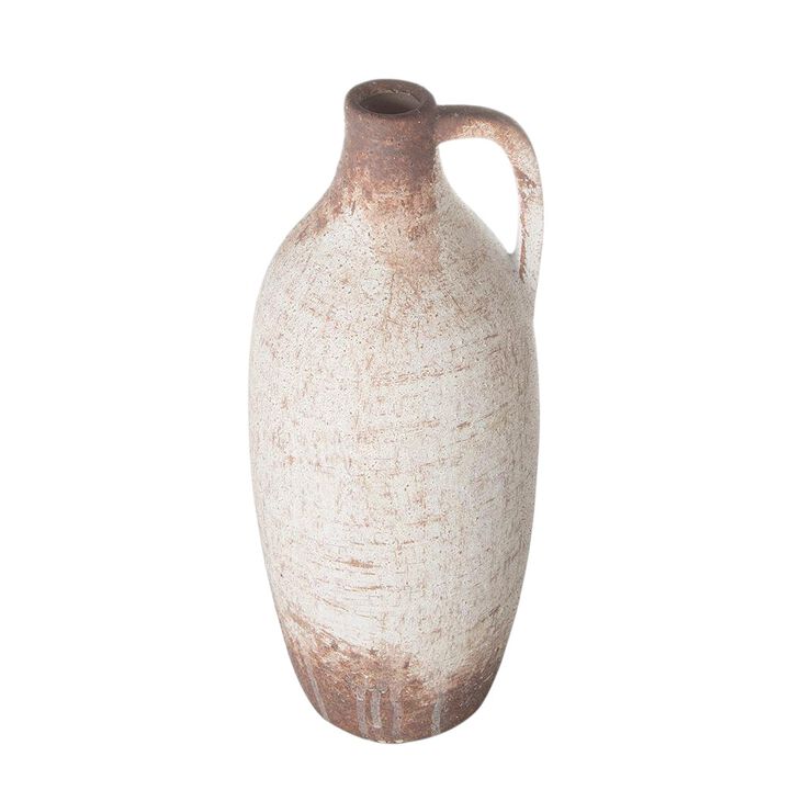 HomeRoots 12" Brown And White Ceramic Round Jug Vase