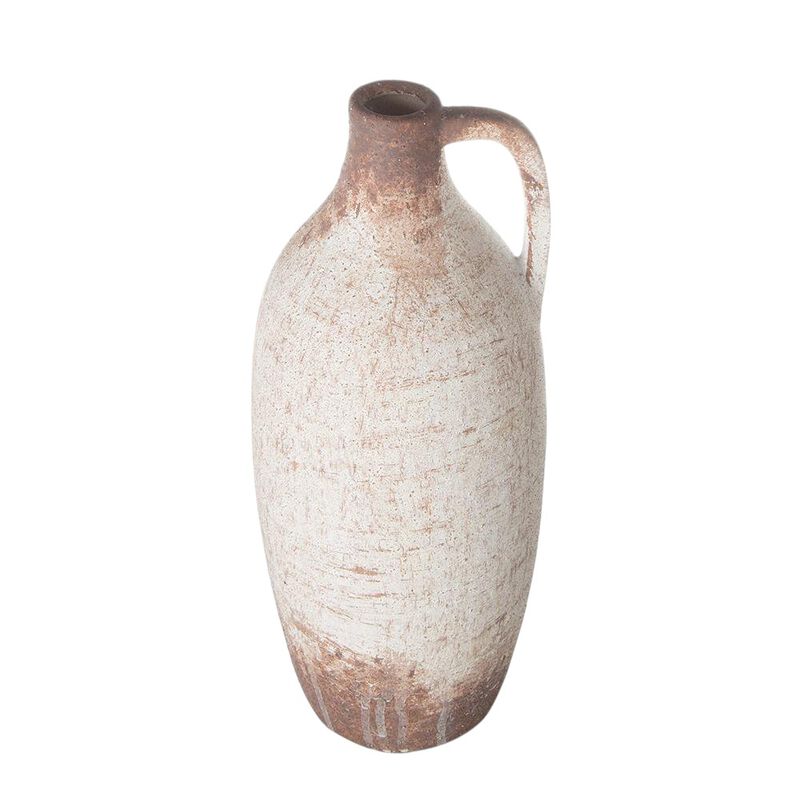HomeRoots 12" Brown And White Ceramic Round Jug Vase image number 0