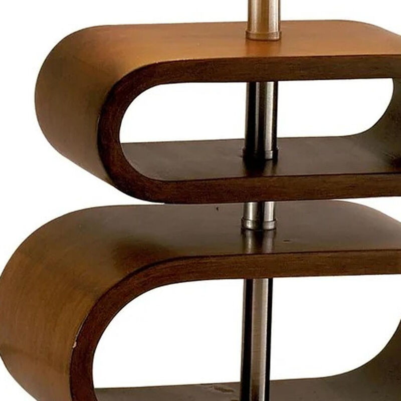HomeRoots 19" Brown Retro Ovals Wood Bedside Lamp With Natural Shade image number 2