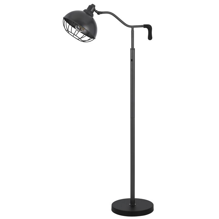Loga 56 Inch Floor Lamp with Adjustable Cage Style Shade, Black Iron - Benzara