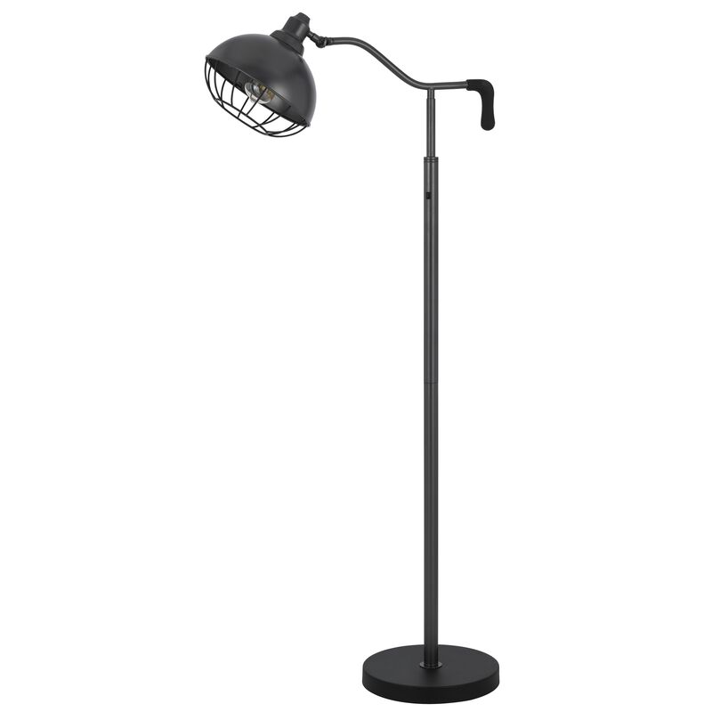 Loga 56 Inch Floor Lamp with Adjustable Cage Style Shade, Black Iron - Benzara