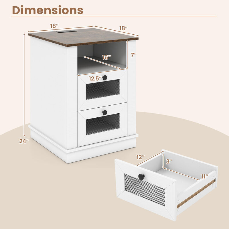 Modern Nightstand with Charging Station and 2 Storage Drawers for Bedroom image number 2
