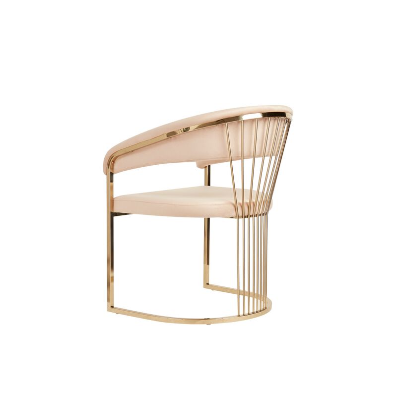 24 Inch Modern Dining Chair, Beige Velvet Seat Gold Cantilever Windsor Base - Benzara image number 3