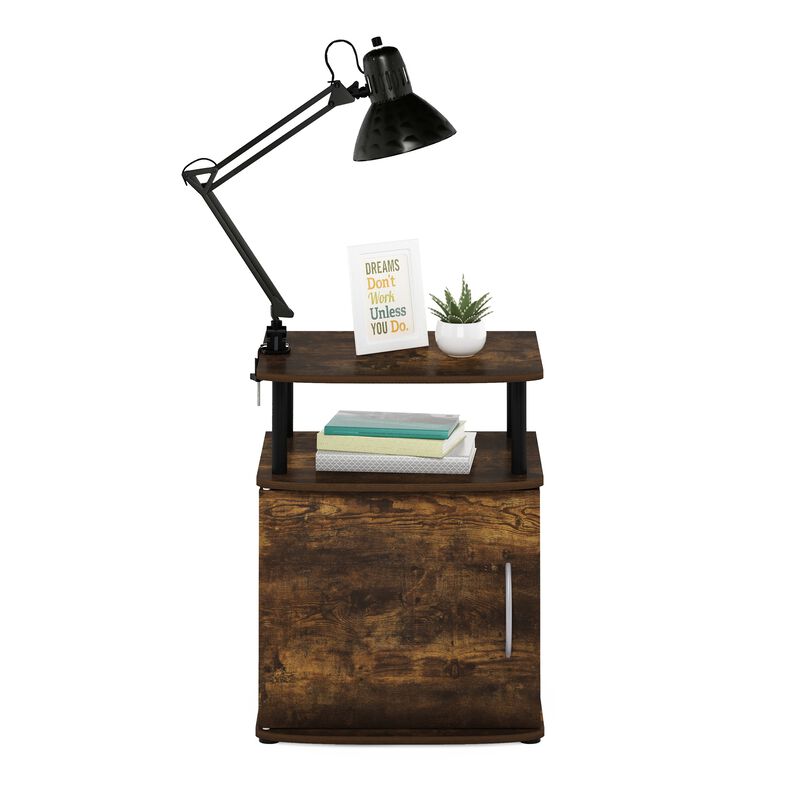 Furinno Jaya End Side Sofa Table/Nightstand with Door, Amber Pine/Black