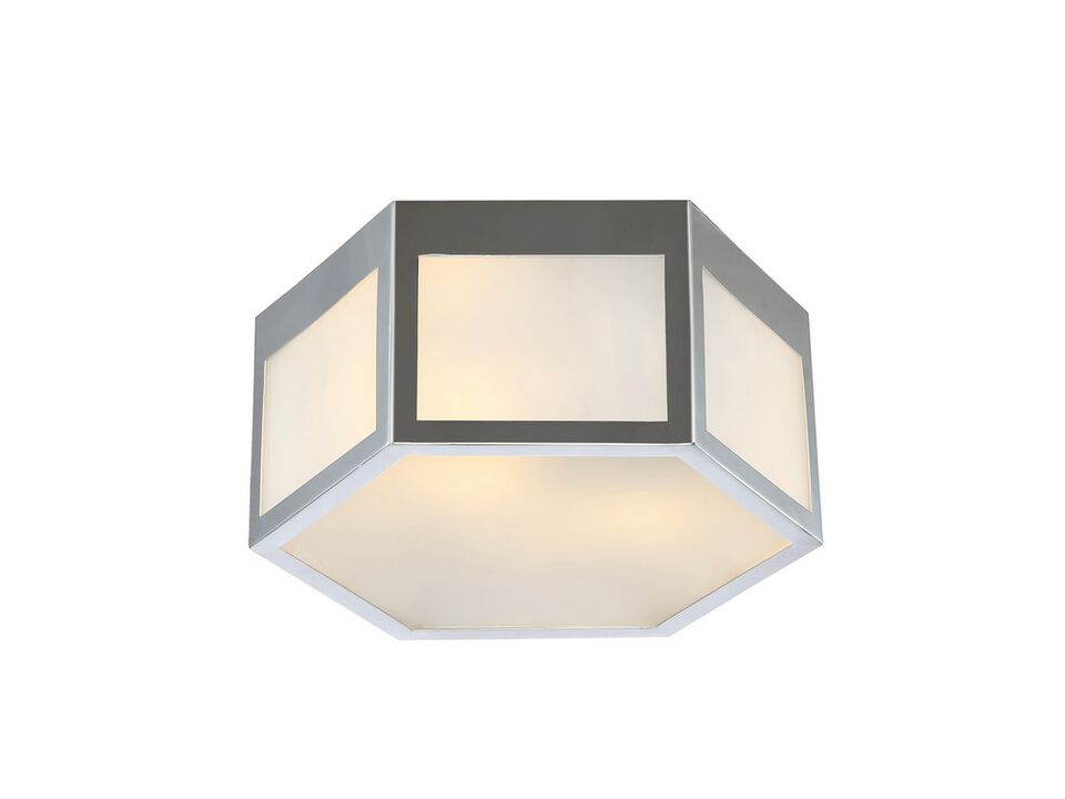 Moderno 15.75" Hexagon Metal/Frosted Glass LED Flush Mount, Chrome