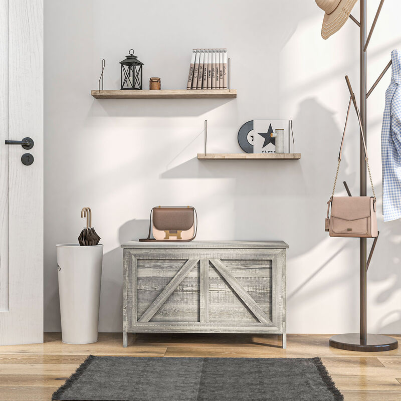 Farmhouse Style Grey Storage Bench For Entryway image number 6