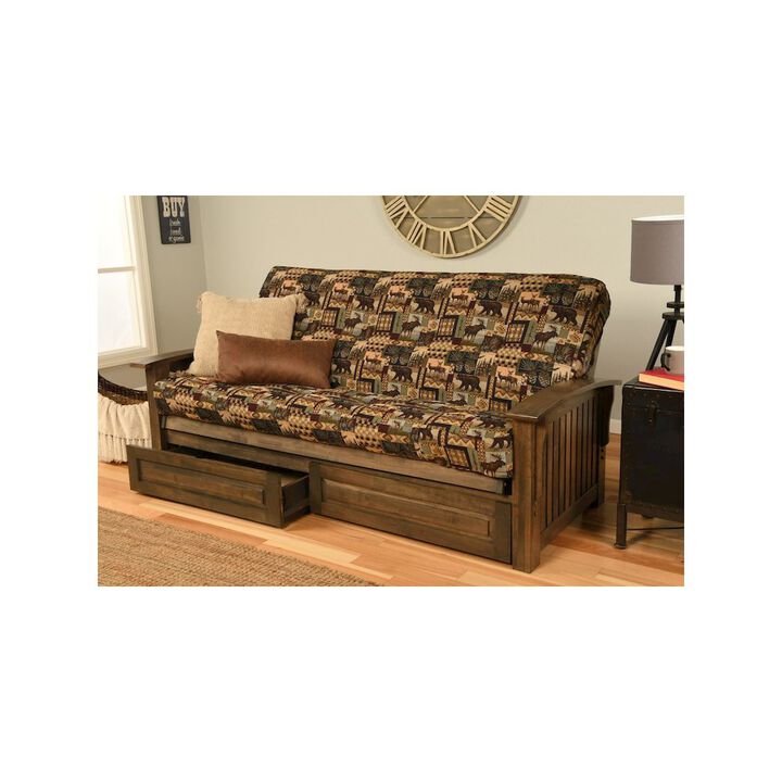Washington Frame-Rustic Walnut Finish-Peter's Cabin Mattress-Storage Drawers