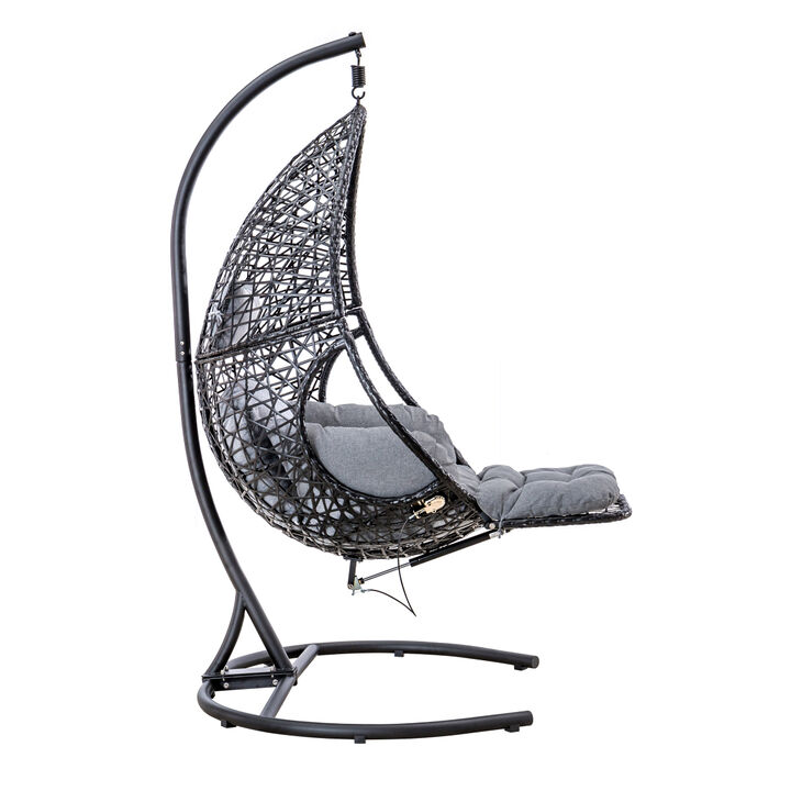 Patio PE Rattan Swing Chair With Stand and Leg Rest for Balcony, Courtyard