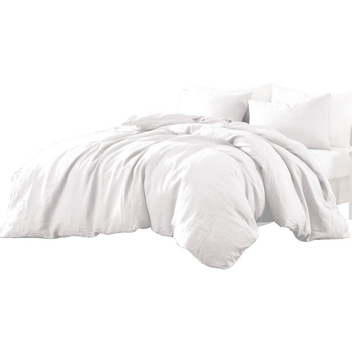 Edge 4 Piece Queen Size Duvet Comforter Set, Washed Linen, Clean White - Benzara