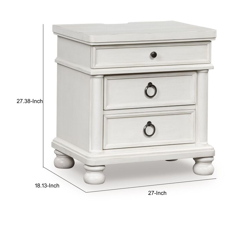 Rowy Bedside Nightstand, 3 Drawers with Pewter Knobs, Antique White image number 7
