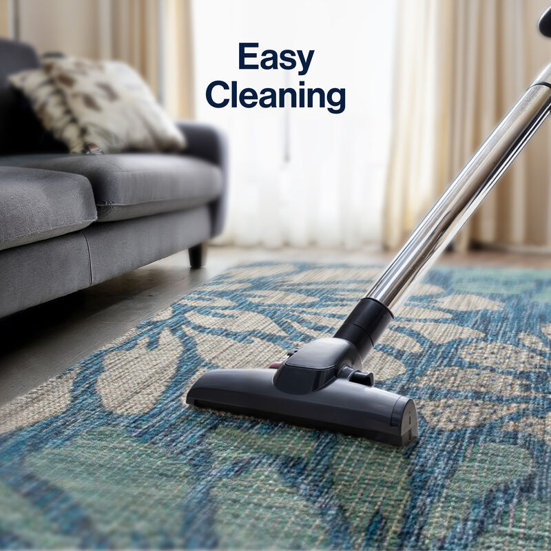 Zinnia Modern Floral Textured Weave Navy/Aqua. Indoor/Outdoor Runner Rug