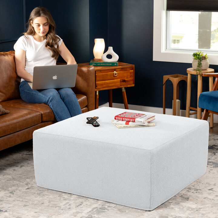Jaxx Fairlie Couch Ottoman - Oversized Square Foam Coffee Table Ottoman, 36", Luxe Boucle, Boucle Silver