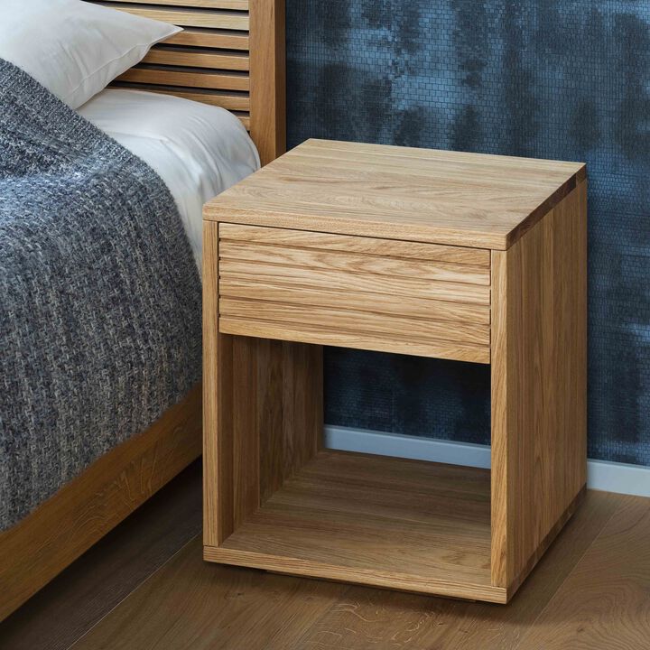Unfinished Solid Oak Hardwood Floor Nightstand with a Drawer - Rustic Bedside Table for Bedroom