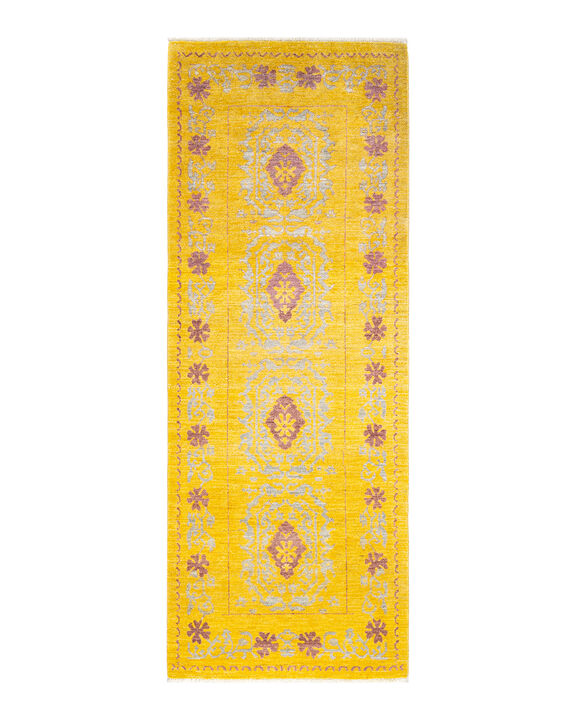 Eclectic, One-of-a-Kind Hand-Knotted Area Rug  - Yellow, 3' 1" x 8' 3"