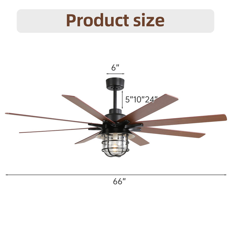 Modern 66 Inch Ceiling Fan With 6 Speed Wind 8 Blades Remote Control Reversible DC Motor With Light image number 3