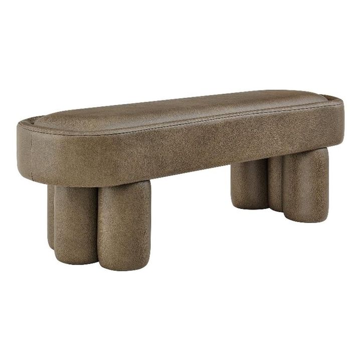 Modway Mossi 52-Inch Modern Oval Vegan Leather Bench in Mushroom &ndash; Upholstered Accent Bench with Cylindrical Clover-Leg Base for Bedroom, Entryway, or Living Room