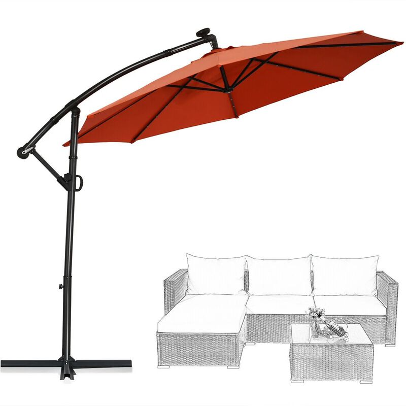 Mondawe 10 Feet 360&deg; Rotation Solar Powered LED Patio Offset Umbrella without Weight Base