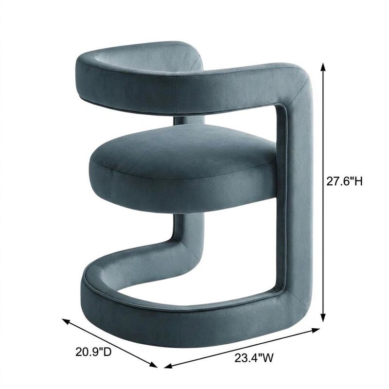 Performance Velvet Barrel Dining Chair with Arms, Cadet Blue image number 2