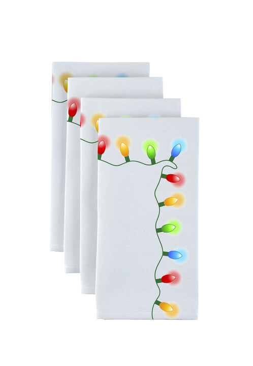Fabric Textile Products, Inc. Napkin Set, 100% Polyester, Set of 4, Christmas Lights Garland