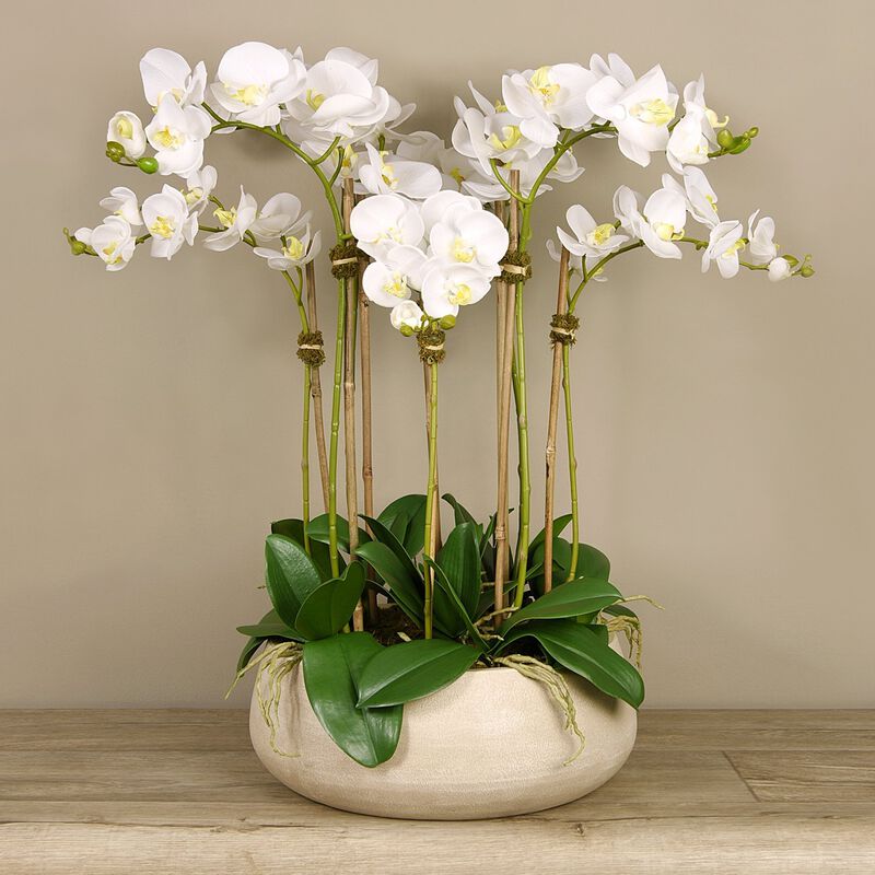 Artificial White Orchid Centerpiece Arrangement In Beige Planter - 28" image number 1