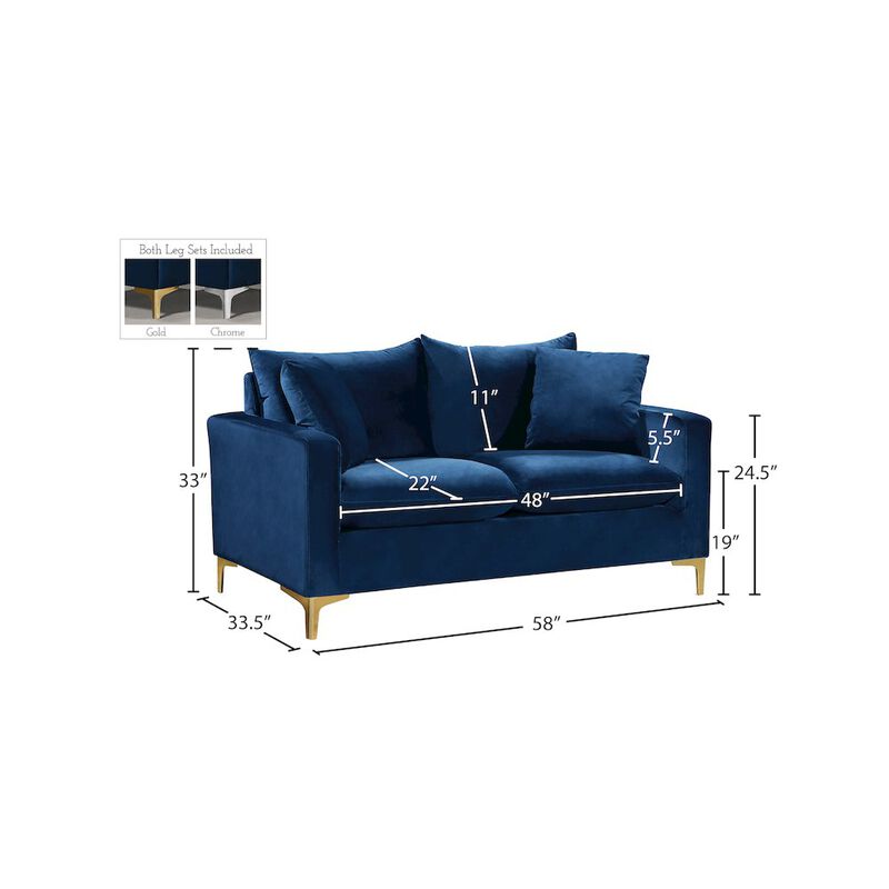Meridian Furniture Naomi Navy Velvet Loveseat