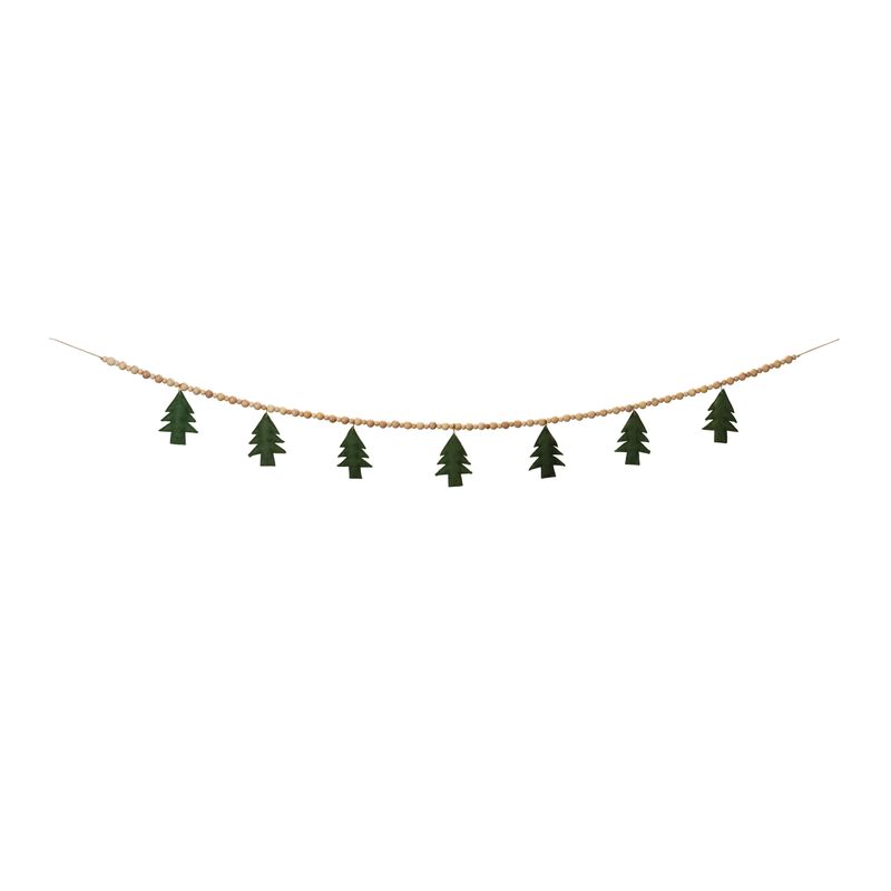 Set of 2 Wood Bead & Wool Felt Tree Garlands &ndash; Minimalist Holiday Garland for Fireplace, Nursery, or Entryway