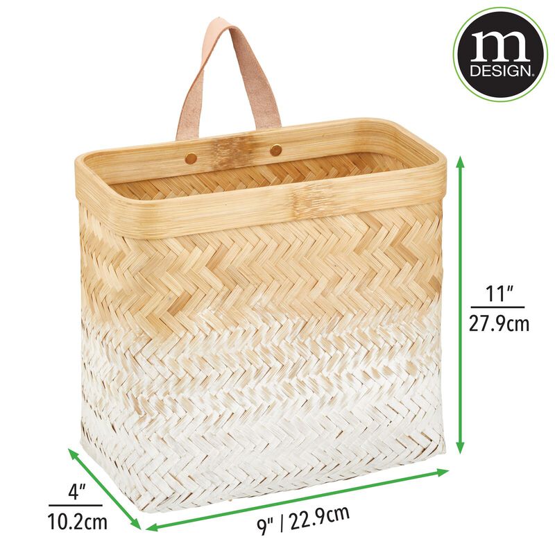 mDesign Woven Ombre Bamboo Hanging Wall Storage Organizer Basket, Natural/White image number 4