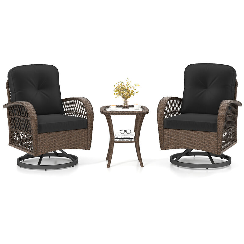 3 Piece Patio Swivel Rocker Set with Tempered Glass Side Table and Thick Cushions image number 0