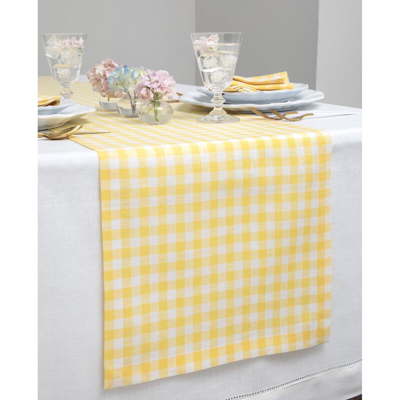 Solino Home Gingham Check 100% Linen Table Runner &ndash; Handcrafted, Machine Washable, Perfect for Holiday and Everyday Dining