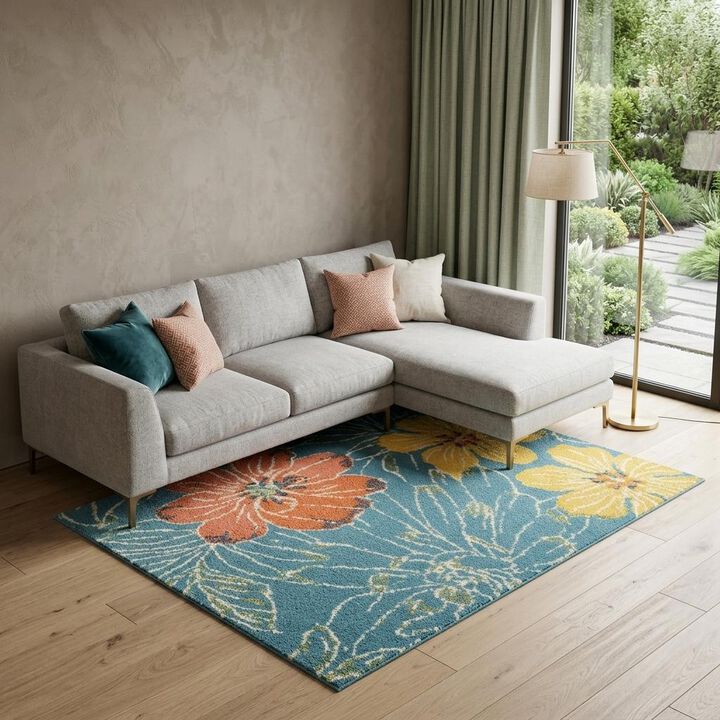 HomeRoots Tropical Floral Power Loom Area Rug