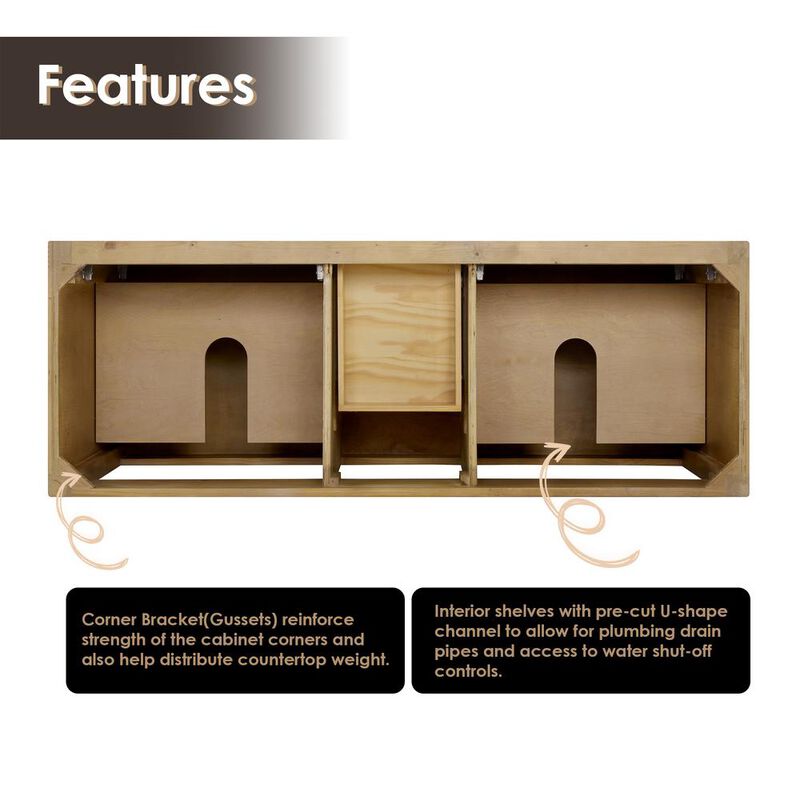 Altair Double Bathroom Cabinet Vanity Base in Top and Sink, no Mirror