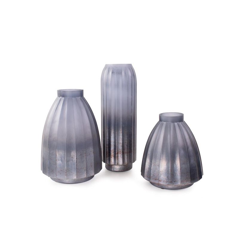 Howard Elliott Cool Ice Blue Ribbed Cylindrical Vessel image number 3