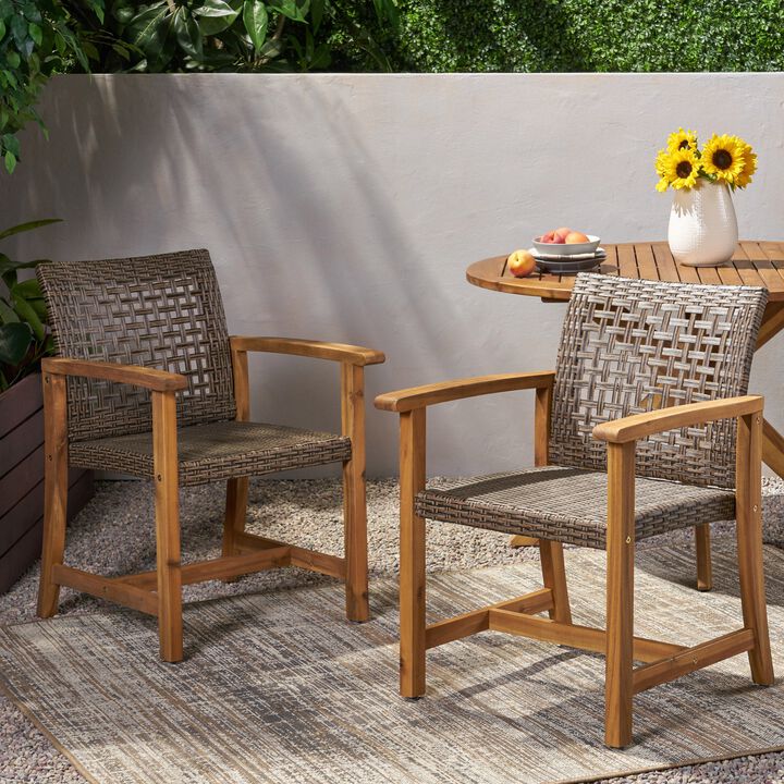 Outdoor Wooden Dining Armchair, Acacia Wood Patio Dining Chairs, Garden Seating (Set of 2)