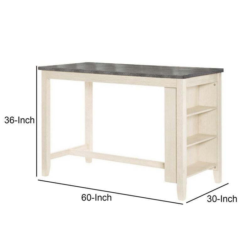 Joss 60 Inch Cottage Counter Height Table, 2 Tone Wood, Gray Top Cream Base-Benzara