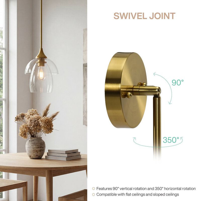 Gold Pendant Light with Tiered Clear Glass Shade, Adjustable Height image number 7