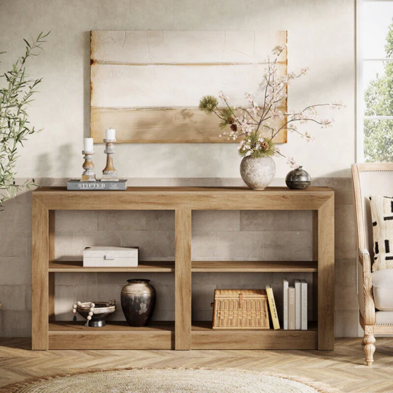 59 Inch 3-Tier Entryway Console Table with Storage Shelves-Oak