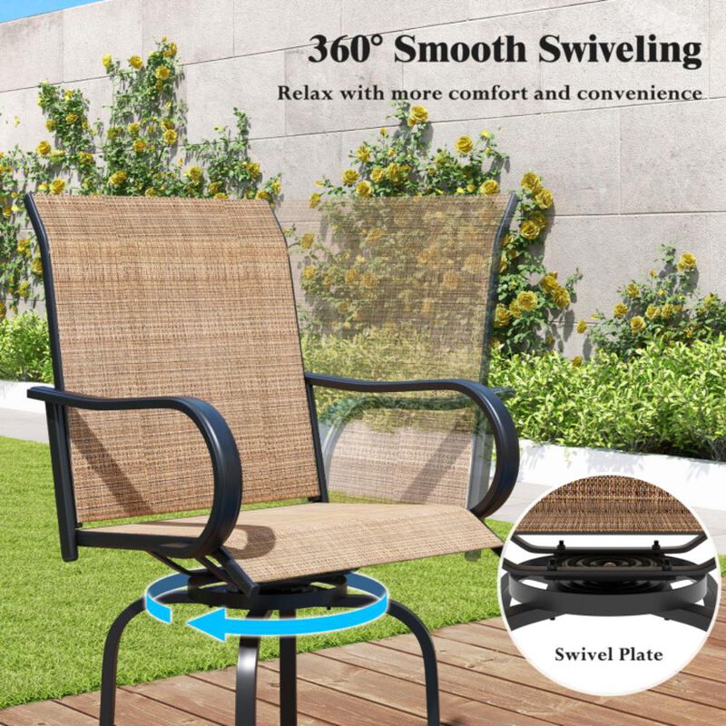 Hivvago 2 Pieces 360 Rotating Bar Stool Set with Armrests for Patio