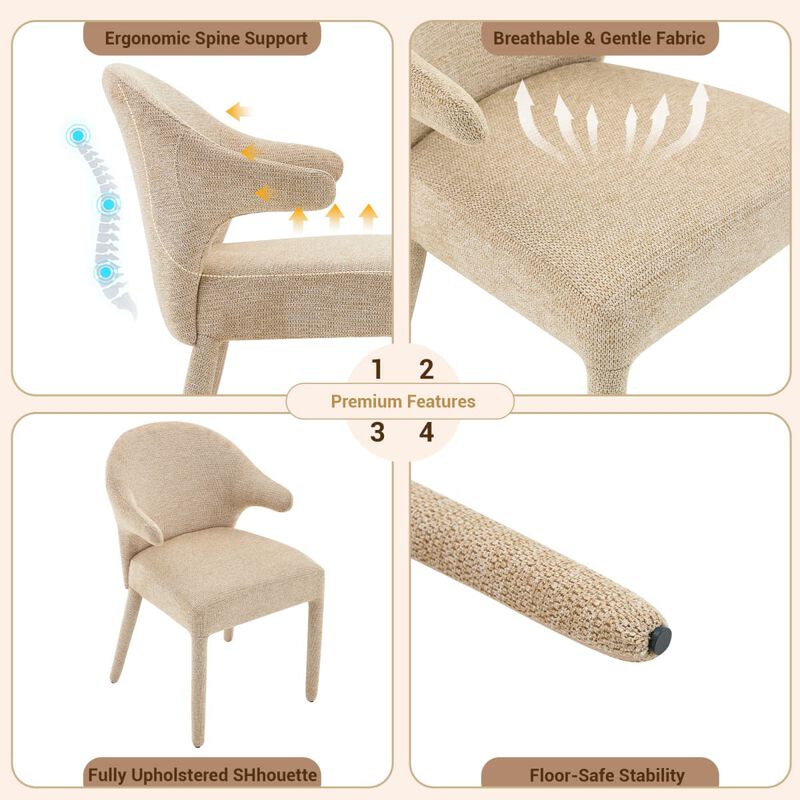 Set of 2 Boucle Dining Chairs Armchair Dining Chairs with Wraparound Back and Arms Square Dining Chairs with Metal Legs and Spring Seat image number 6