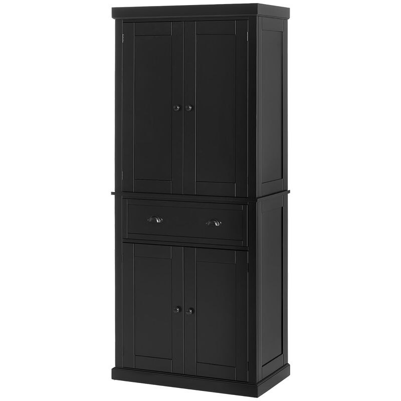 72" Black Kitchen Pantry: Freestanding, Cabinet Storage
