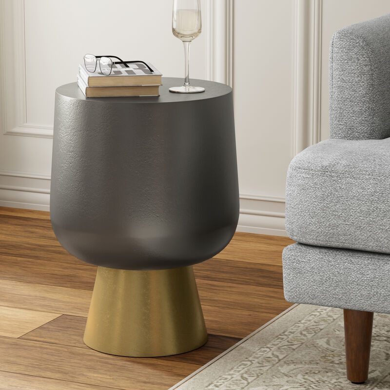 Anthony Contemporary 14 inch Wide Cast Aluminum Side Table in Antique Bronze/Antique Brass, Fully Assembled